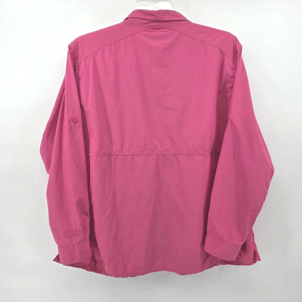 Cabelas Womens 2XL Pink Long Sleeve Fishing Shirt UPF 50 Vented Roll Tab - Picture 3 of 9